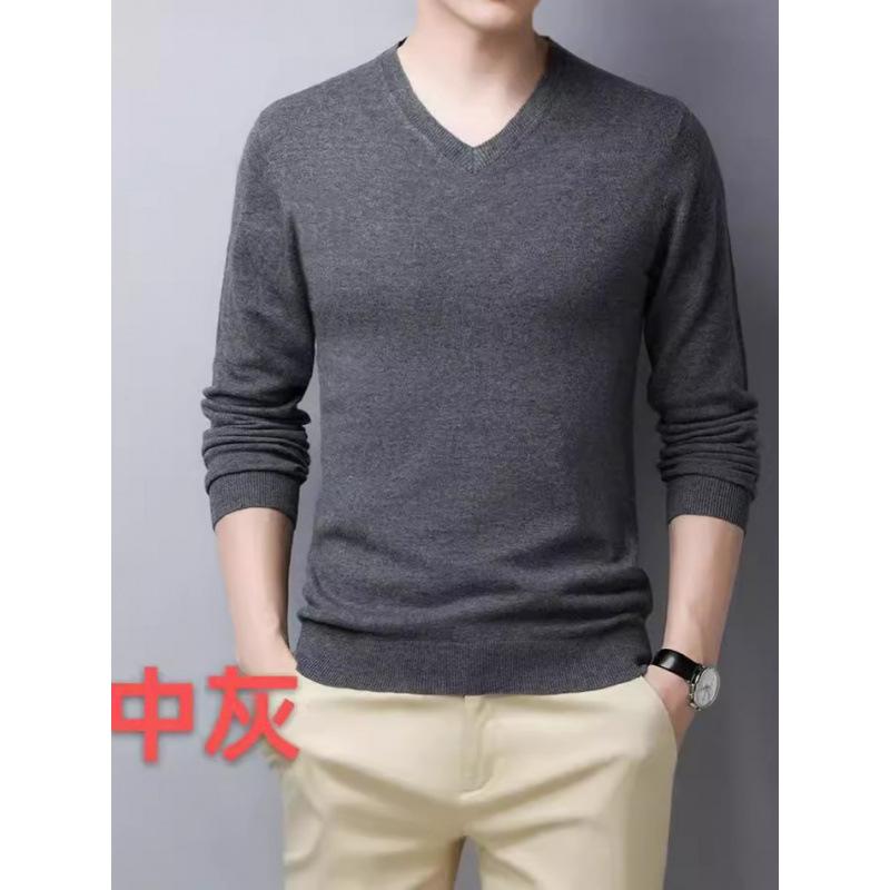 100% Pure Wool Sweater Men'S Spring And Autumn Chicken Heart Neck Knitted Sweater Versatile Men'S Wool Sweater Casual Bottoming Shirt