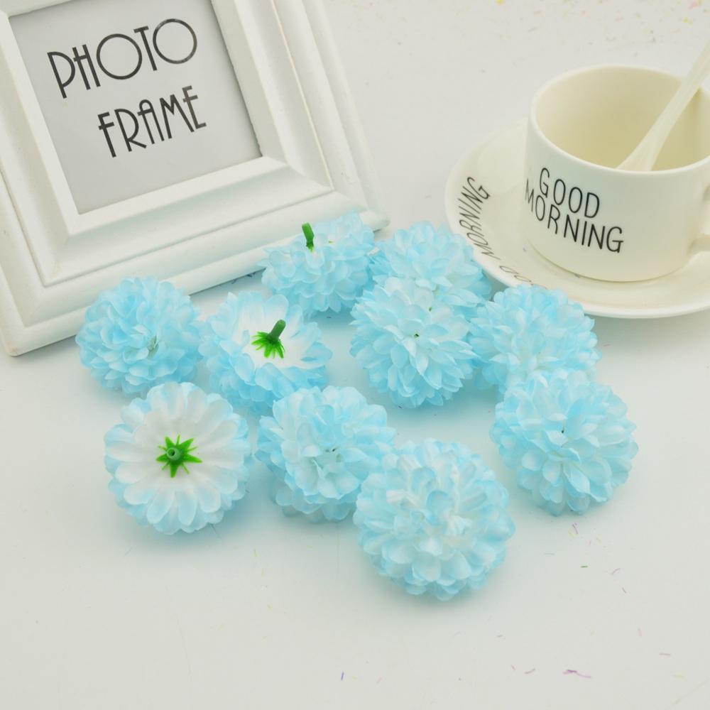 200PCS Artificial Flowers Cheap 5CM Silk Chrysanthemum Heads Home Wedding Decoration Wall Wreath for Christmas Garden Door Fake