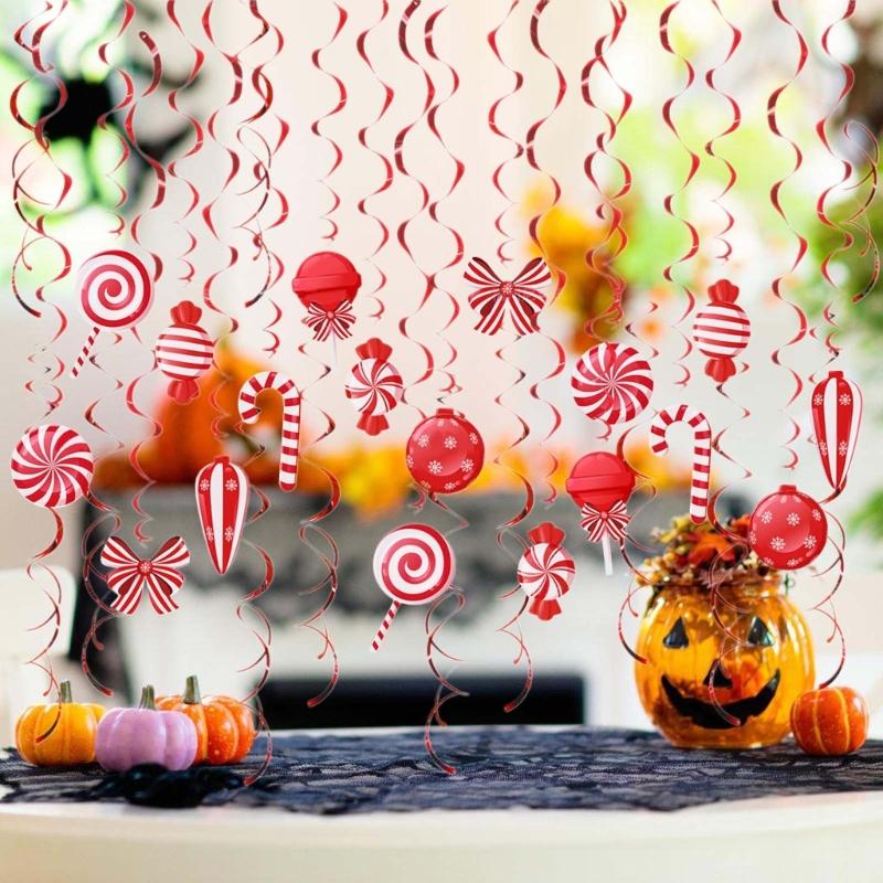 Hanging Swirls Decoration for Kids Adult Christmas Candy Swirls Candy Shimmering Party Hanging Streamers Ceiling Ornament