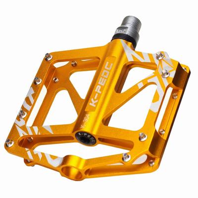 Aluminum Pedals and Right with 3 Chromoly Pedal for Road Mountain Cross City Folding Mini and (Left Set) Built-in Bearings, Gold, Axles, Bikes, MTBs,