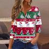 Women's T Shirt Tee Christmas Printed Button 3/4 Sleeve Tunic Daily Weekend Fashion Basic V- Neck Regular Top