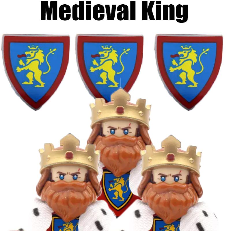 MOC Středověký král Stavební bloky Armádní hrad Vrána Červený lev Černá orlice Rytíř Voják Figurky Meče Štít Zbraně Kostky Hračky