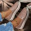 Women's New Spring Slip‑On Thick‑Sole Loafers Casual Rhinestone Fashion Plus Size Flat Shoes