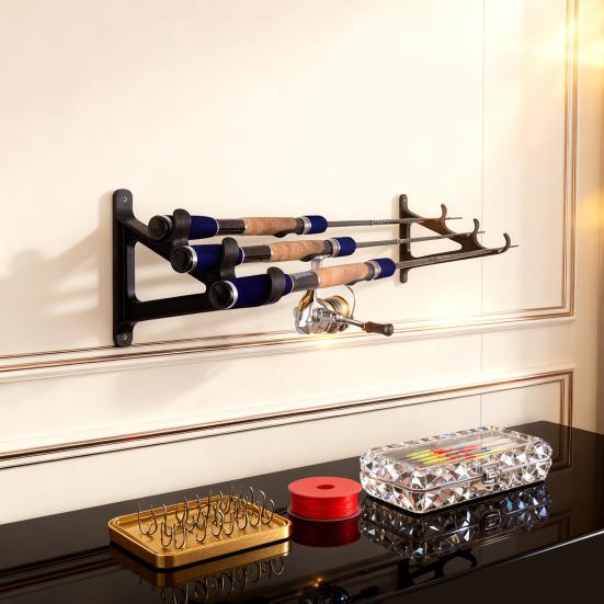 2 buc Suport de perete pentru lansete de pescuit cu accesorii cu șurub Garaj Magazie 3 Raft organizator suport pentru expunere lansete de pescuit Accesorii de pescuit