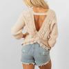 Lace Spliced Long-sleeved Sweater Top Autumn and Winter Women's Elegant Sexy Backless