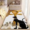Area Rug, Egyptian Ankh Gold Key of Life Bastet Cat Sun Lotus Print, Living Room Decor, Non-Slip Mat