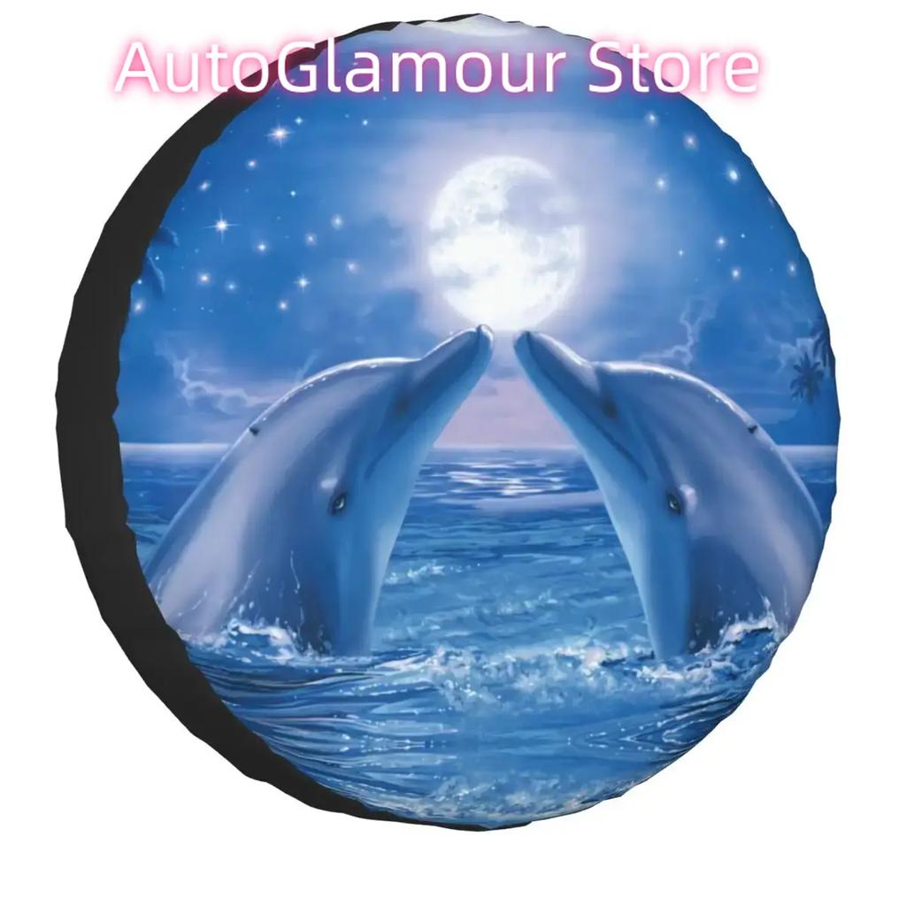 Cute Dolphins Kiss Spare Tire Cover for Mitsubish Custom Sea Creature Ocean Animal Dust-Proof Car Wheel Covers