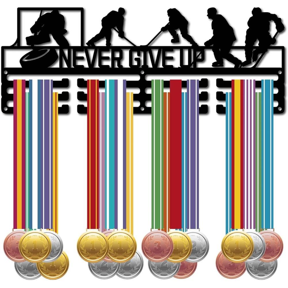 Metal Medal Holder Wall Mount Rack Black 15.7 X 4.7 Inch for Race Runner Swimmer Gymnast Display Up To 60 Medals Sports Award Organizer