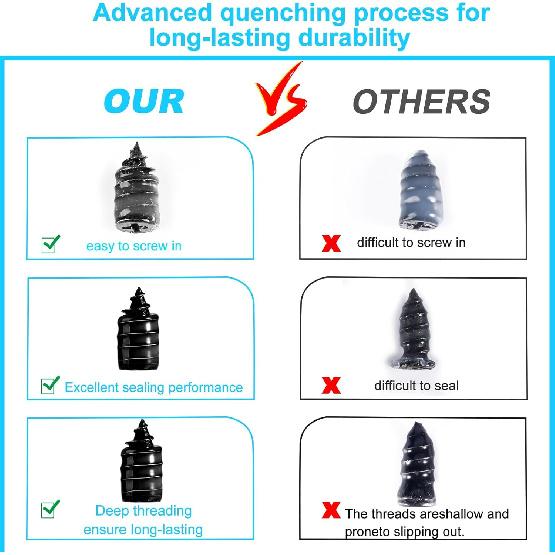60 PCS Premium Tire Repair Rubber Nails Kit, Portable Screw in Tire Plugs with Screwdriver, Tire Plug Screw for Repairing Punctures in Vacuum Tires,