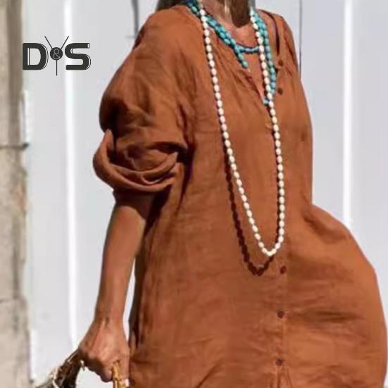 Koszula damska z długim rękawem i okrągłym dekoltem, jednorzędowa, jednokolorowa, luźna, uniwersalna