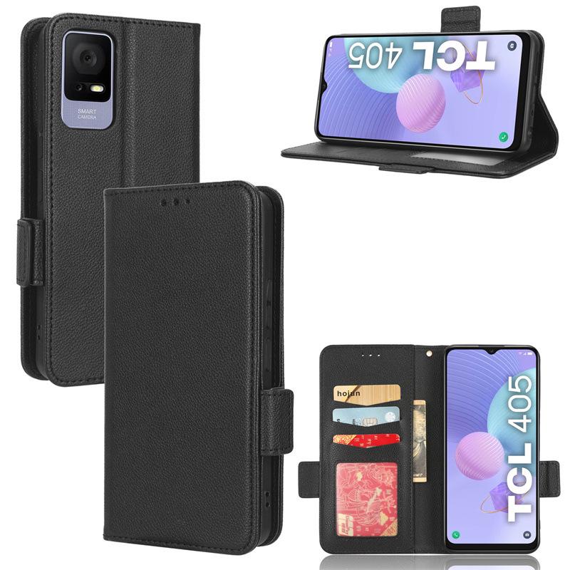 TCL 408 Leather Case, Flip Card Holder with Lanyard and Lychee Pattern