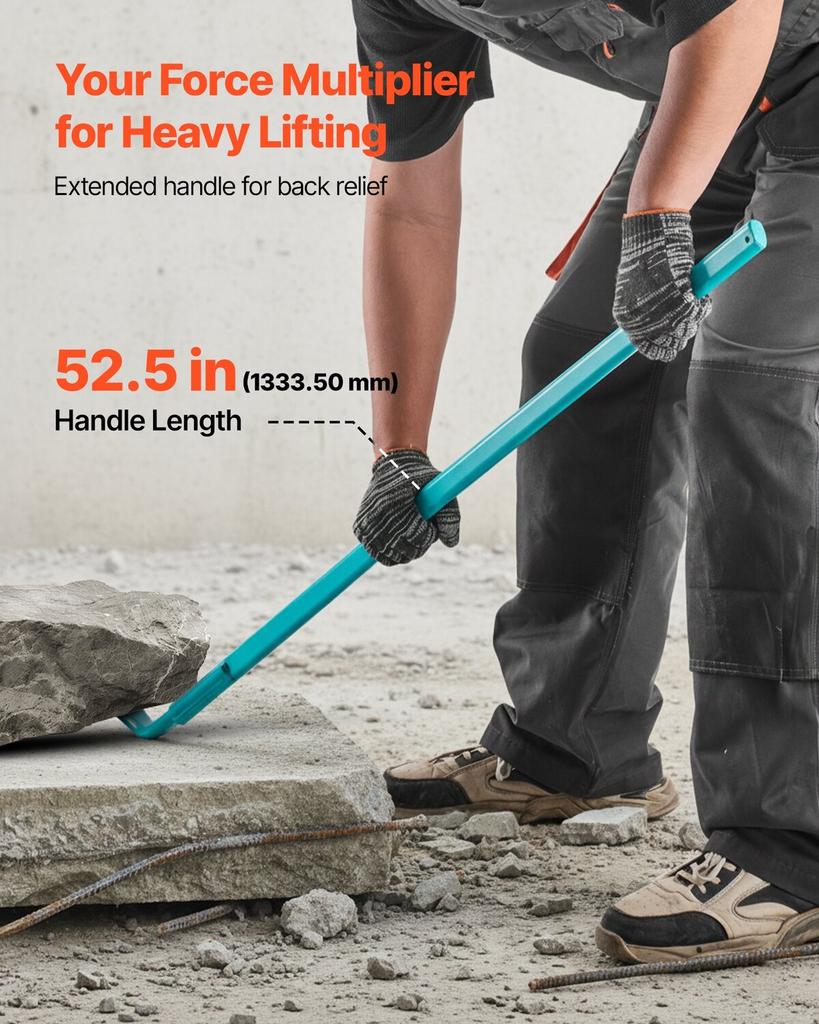 Prylever Bar, 907 Kg Weight Capacity, 1.3 M Heavy Duty Carbon Steel Handle Pry Lever Bar, 1.4 M Long Crowbar for Concrete, Demolition, Crowbaring,