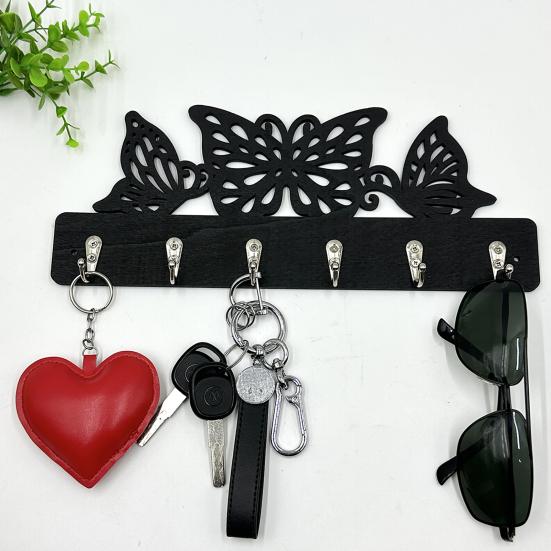 Coat Hook with 6 Metal Hooks Wall Mounting Nail-Free Hooks Butterfly Hollow Design Storage Rack for Keys Bags Small Items