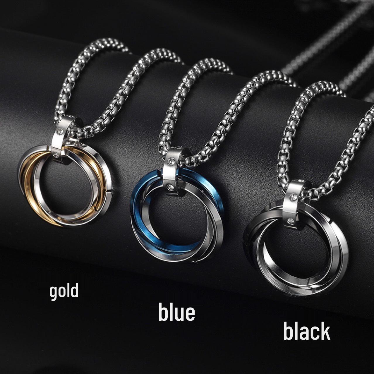 

Korean Style Titanium Steel Three-Ring Necklace: Hip Hop Retro Unisex Stainless Steel Chain Pendant