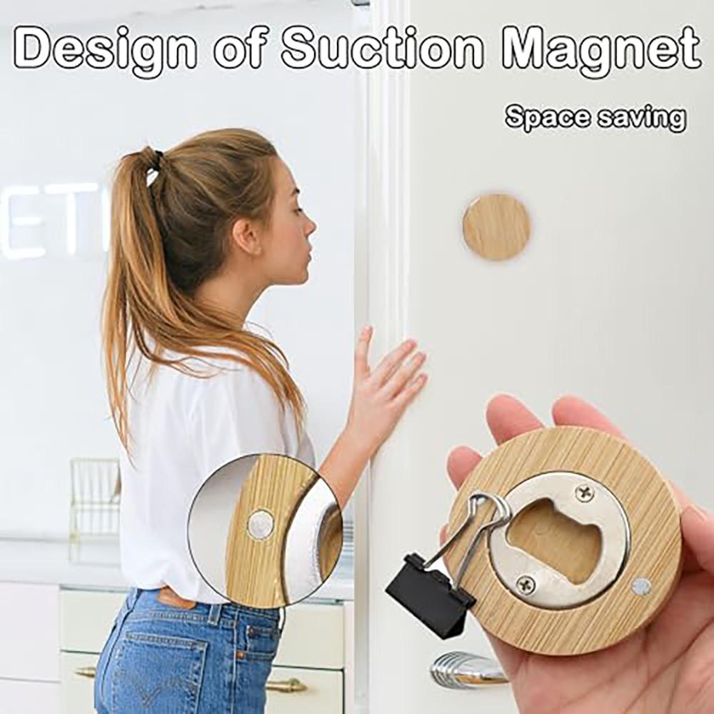 Bamboo bottle opener, household kitchen accessory beer opener, magnetic for attachment to refrigerator, wedding gift
