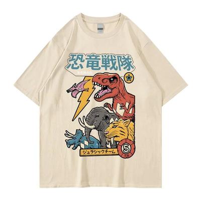 חולצת טי יוניסקס היפ הופ Streetwear הדפסת אותיות דינוזאור חולצת טי 2022 קיץ שרוול קצר חולצת טי האראג'וקו כותנה רפויה טופים טיז