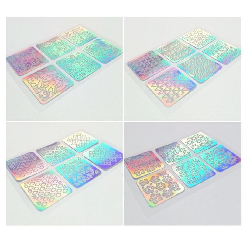 72/144 ks Vinyl Hollow Stickers Manikúra Laserová špička se zakřivenou vlnou Šablona pro razítkování nehtů Nástroj na nehty