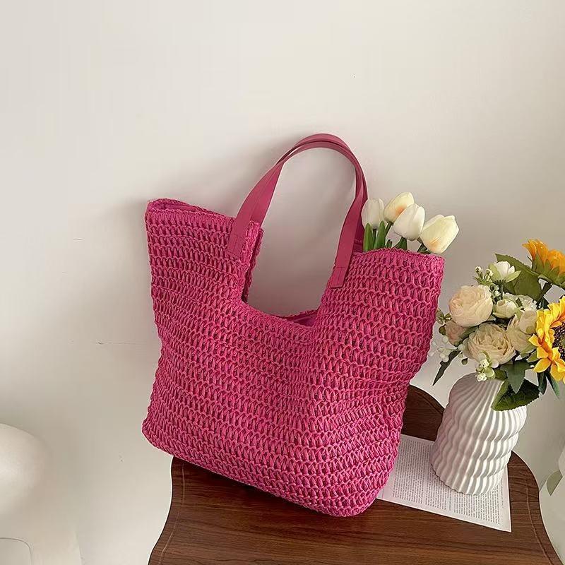 Large capacity shoulder straw bag women's new simple straw bag underarm tote bag portable woven bag holiday beach bag