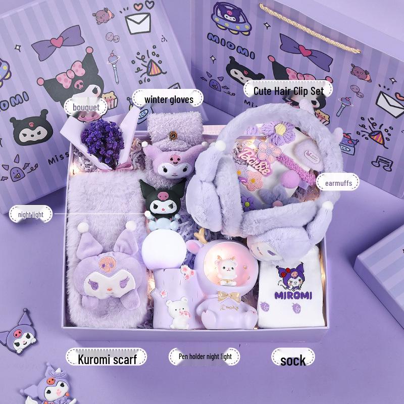 Set cadou de iarnă Kuromi: Eșarfe și Accesorii pentru Fete (Vârste 10-12)