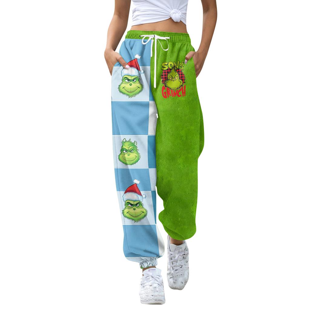 Women's Casual Fashion Christmas Print Sweatpants With Drawstring Waistband And Cuffed Legs
