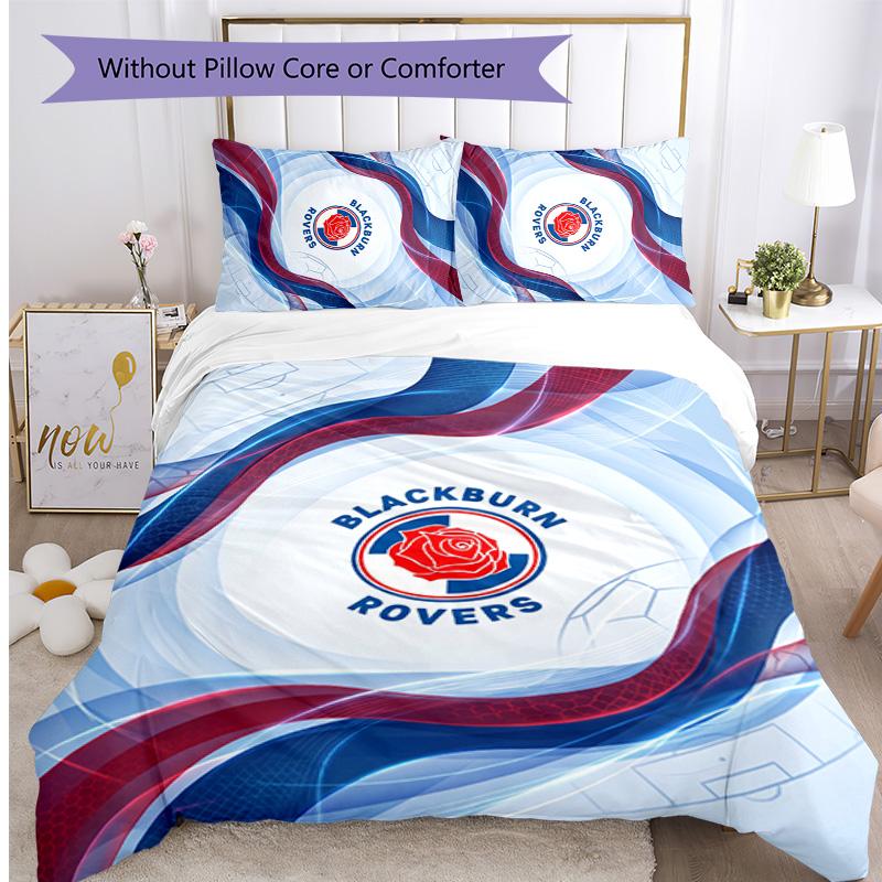 Blackburn Rovers Football Printed 3 Pieces Bedding Set, Comfortable Skin Friendly Bedroom Duvet Cover Set