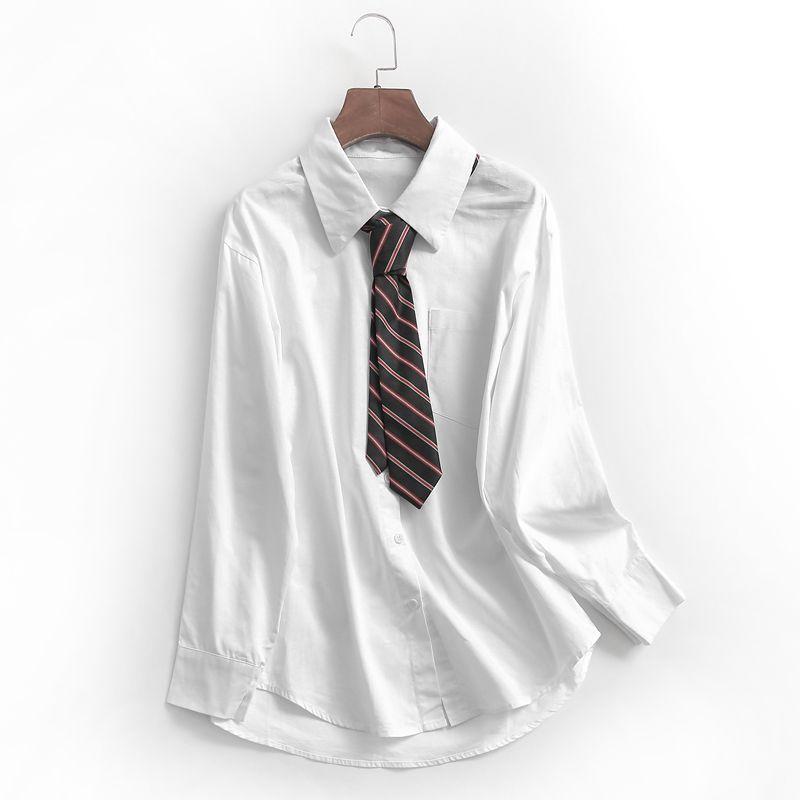 

G593 Pure Color Tie White Tops Spring New Arrival 2023 Younger College Style Long Sleeves Women s Shirt Shirt White S