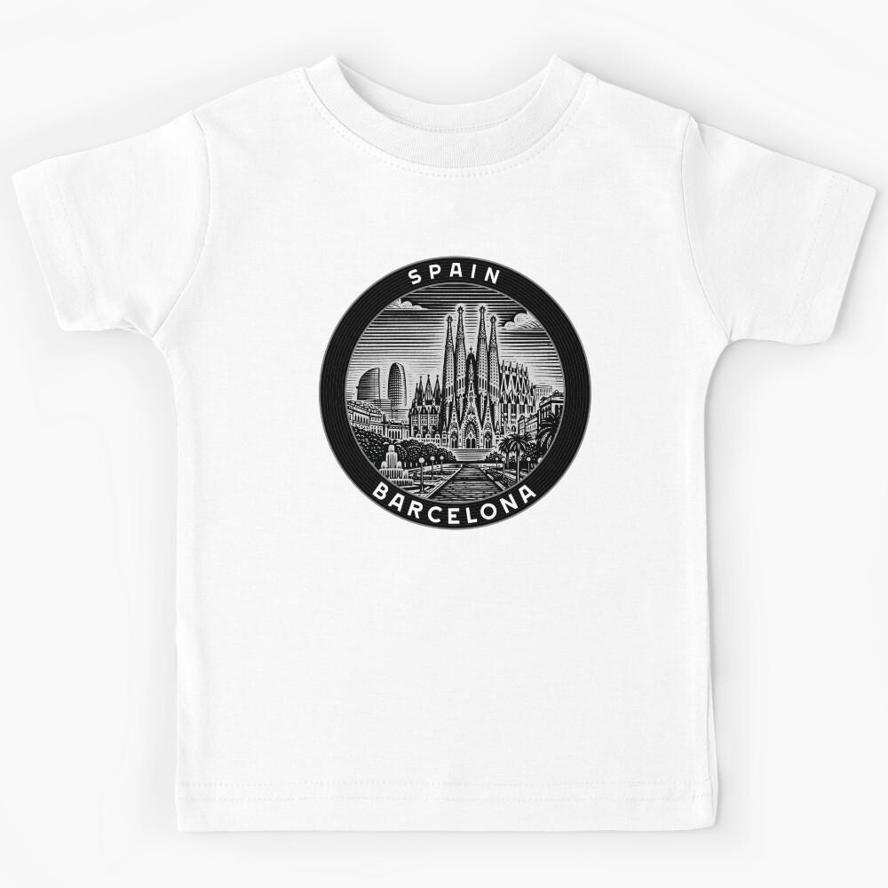Barcelona Spain Linocut Style Kids T-Shirt 120