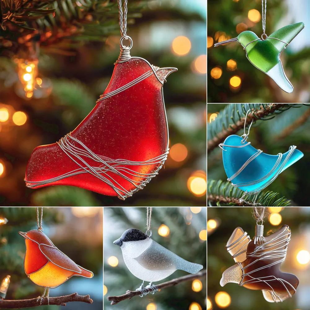 Handmade Sea Glass Bird Ornament Christmas Ornament Pendant Garden Decor Outdoor Bird Animal Pendant Landscape Ornament Cut U8S8