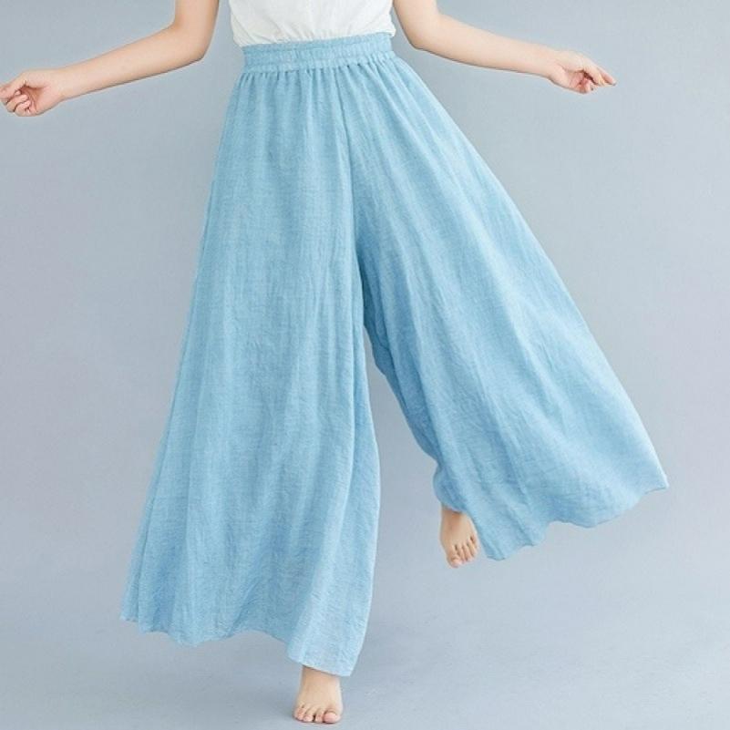 Solid Color Literary Cotton and Linen Wide-leg Pants Women's Trousers Are Thin in Spring and Summer, Loose Casual High-waisted Retro Big Swing Pants