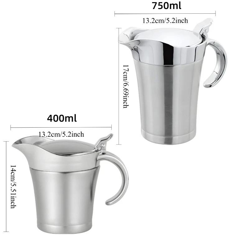 1PC Gravy Jug Stainless Steel Double Insulated Steak Sauce Jug with Lid Juice Tomato Sauce Jug for Gravy or Cream