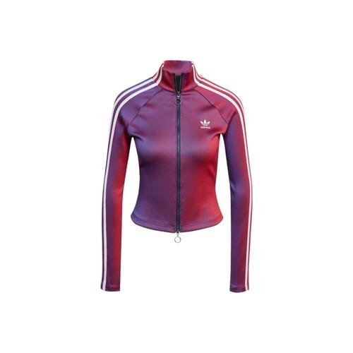 adidas Originals Striped Retro Stand Collar Sports Jacket for Women, Burgundy 2XS