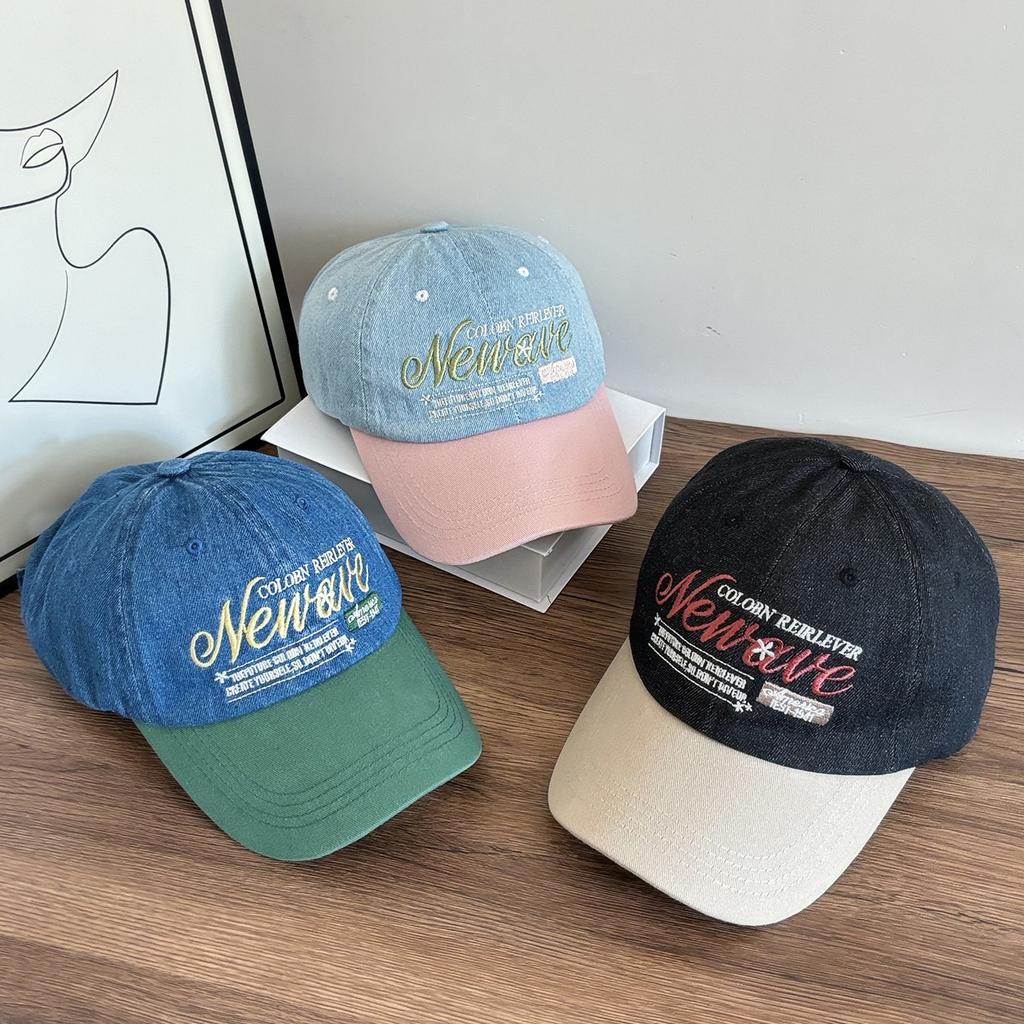 Denim Baseball Hat For Women Letter Prints Summer Cotton Adjustable Peaked Hats Girls Casual Sun Protection Cap Latest Color-Blocked Embroidery