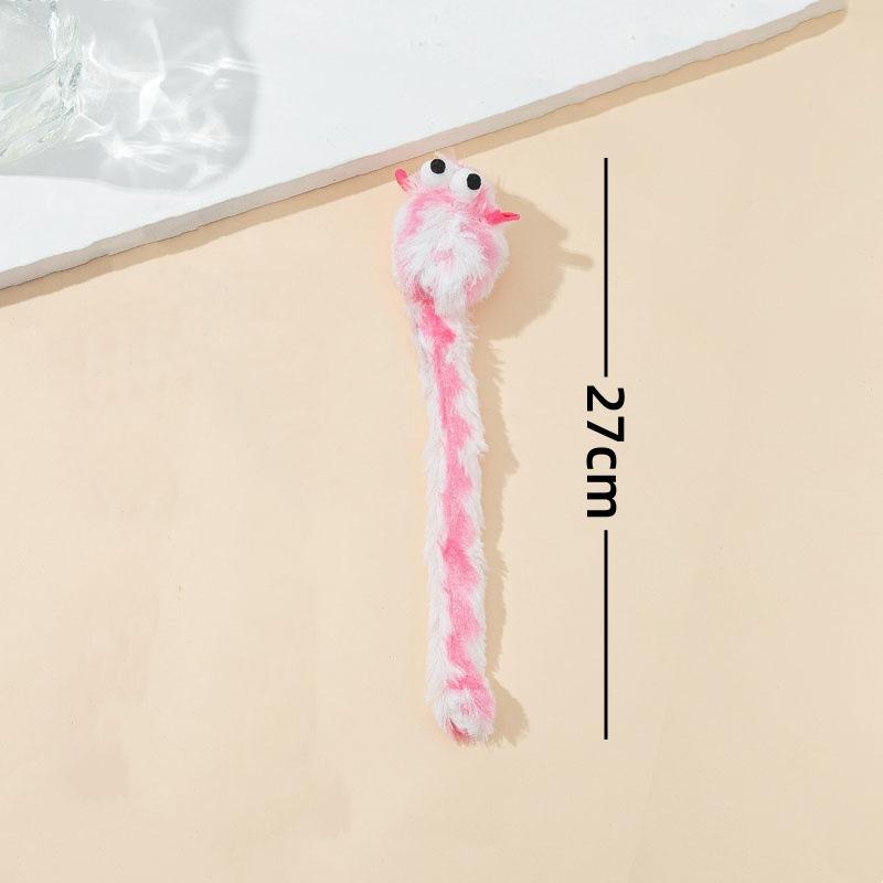

Pink White Plush Cat Toy, Long Worm Kitten Teaser with Bell, Interactive Pet Chew Play Toy for Cats Gift розовый