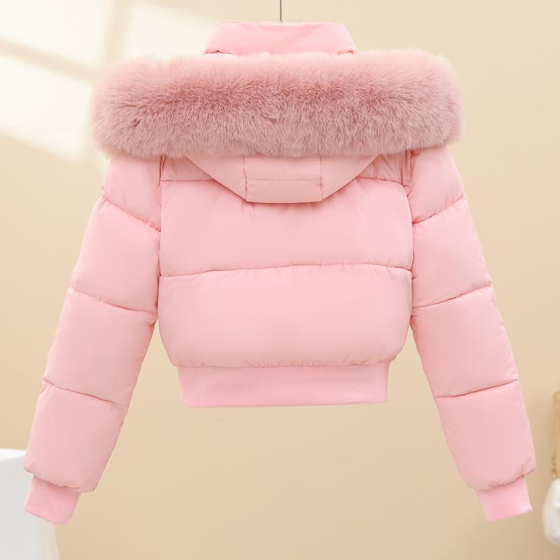 Mode Winter Damenmäntel Kapuze Kunstfellkragen Dick Warm Kurze Parkas Locker Damenjacken