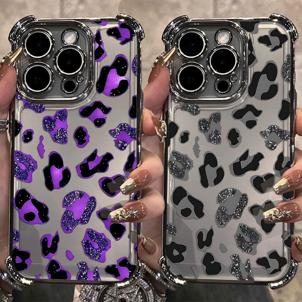 Shiny Colorful Leopard Print Plating Phone Case For Samsung S26 S25 S24 S23 S22 S21 S20 FE Note20 Edge Plus Ultra 4G 5G Airbag