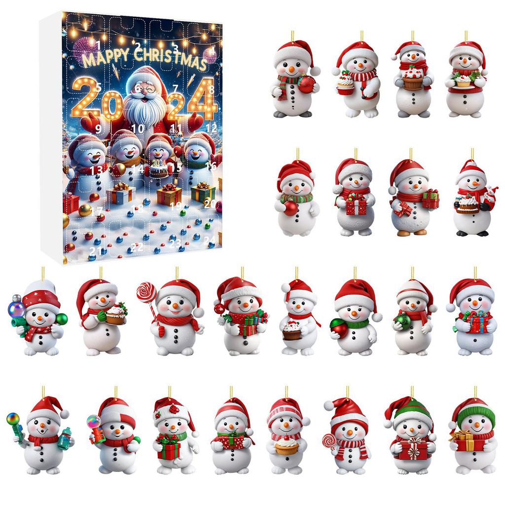Christmas Countdown Calendar 24 Cute Acrylic Snowman Pendants, Christmas Tree Ornaments Suitable For Family And Friends During The Holiday Season.