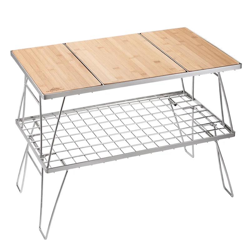 Outdoor Camp Folding Composable Table Self-driving Simple Stainless Steel Bamboo Cookware Barbecue Stove Table CK-2+P25