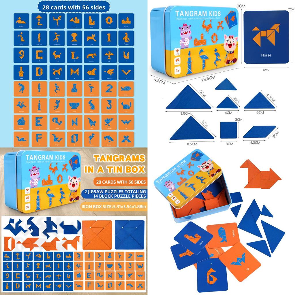 Wooden Tangram Puzzle Educational Brain Teaser For Kids And Students