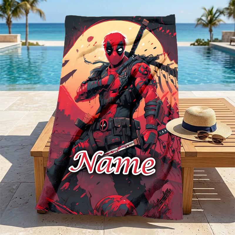 Custom Name Deadpool Armor Stylish Digital Printing Beach Towel Quick‑Drying Absorbent Blanket for Beach Pool Gym Travel