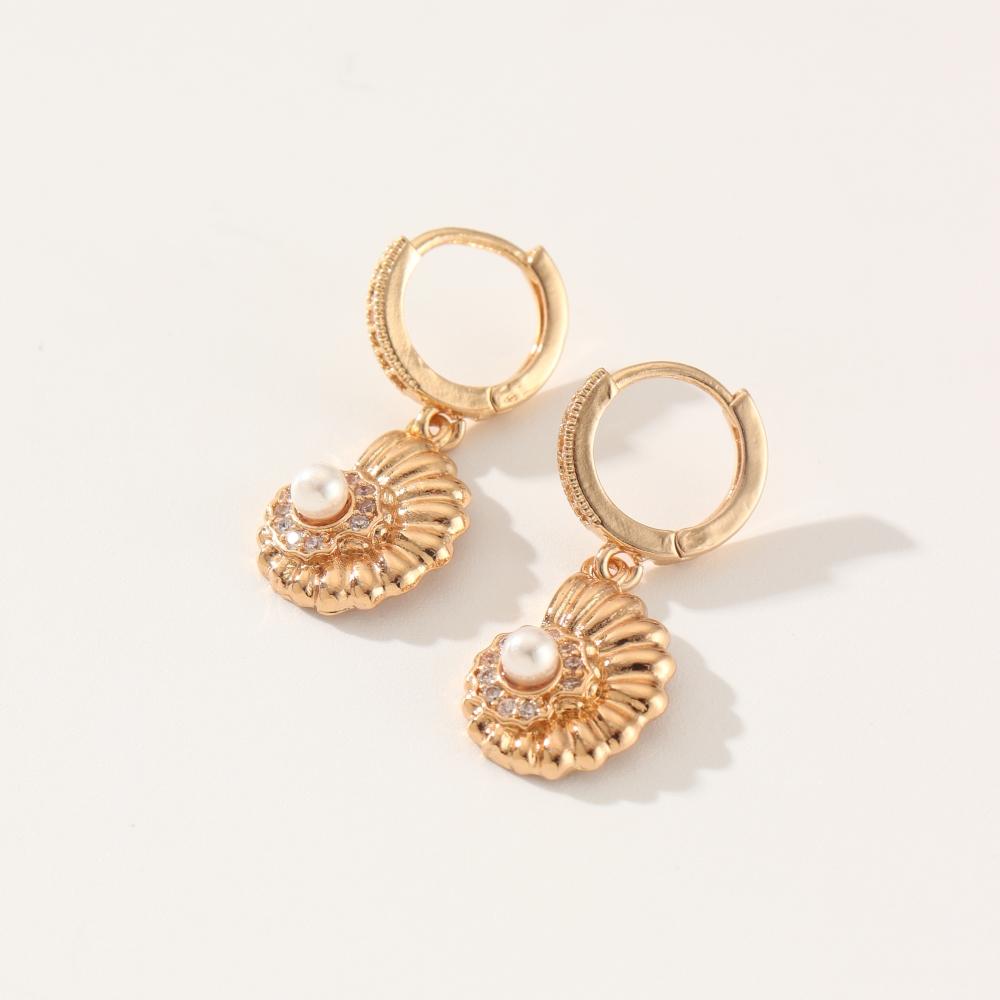 1 Pair Fashion Geometric Shells Dangle Earrings for Women Cubic Zirconia Jewelry Daily Wedding Party Accessories