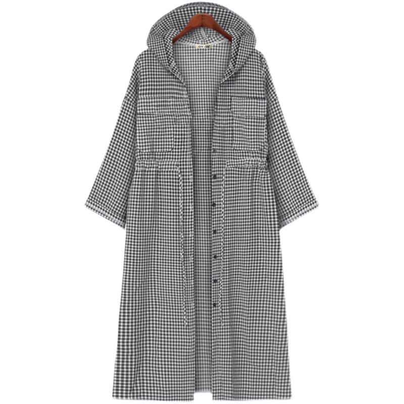 Autumn Loose Slim Looking Plaid Overknee Long Cardigan