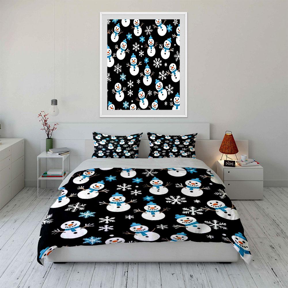 Snowman and Snowflake Pattern Bedding Duvet Cover Set Duvet Cover Pillowcases (1*Duvet Cover 2*Pillowcases, without duvet insert)