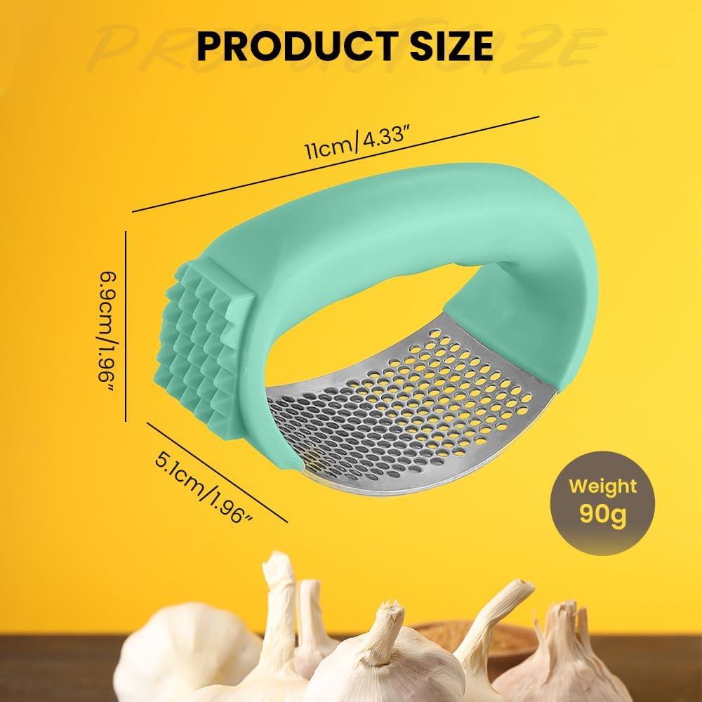 Upgrade Stainless Steel Garlic Presser Garlic Press Rocker Garlic Mincer Garlic Crusher with Peeler and Cleaning Brush