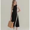 Spring Summer Women O Neck Comfortable Elegance Sleeveless Temperament High Waist A Line Simple Solid Color Long Dress