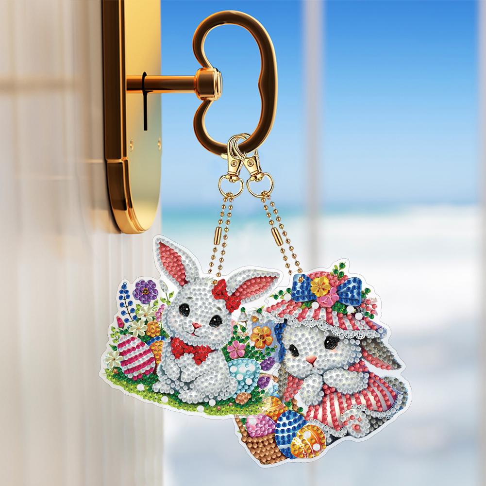 6Pcs Double Sided Special Shape Easter Animals Diamond Painting Keychain Diamond Painting Art Keychain Pendant DIY Crafts Decor