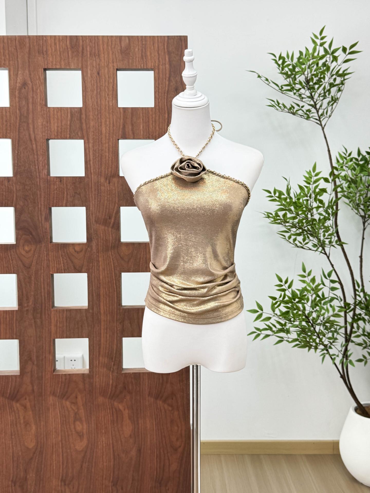 Niche Design  Rose Maiden  Cropped Halter Neck Off-Shoulder Camisole with Rose Decor Large золотой