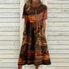 Women's Casual Round Neck Dress with Pockets Halloween Print for Party and Everyday Wear