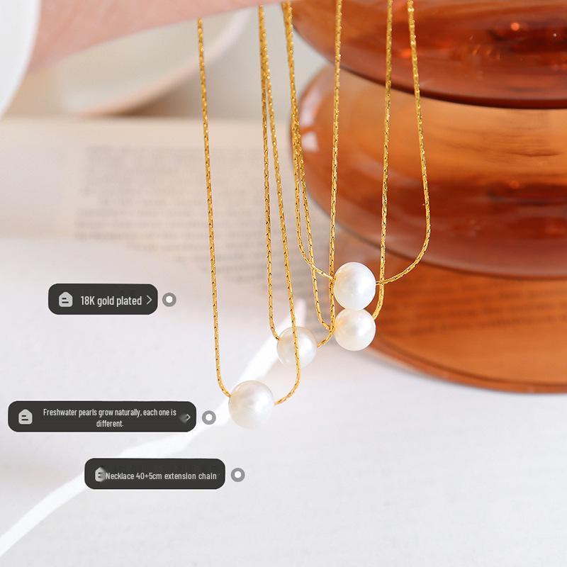 Exquisite Minimalist Freshwater Pearl Pendant Necklace, 18K Gold-Plated Titanium Steel Clavicle Chain