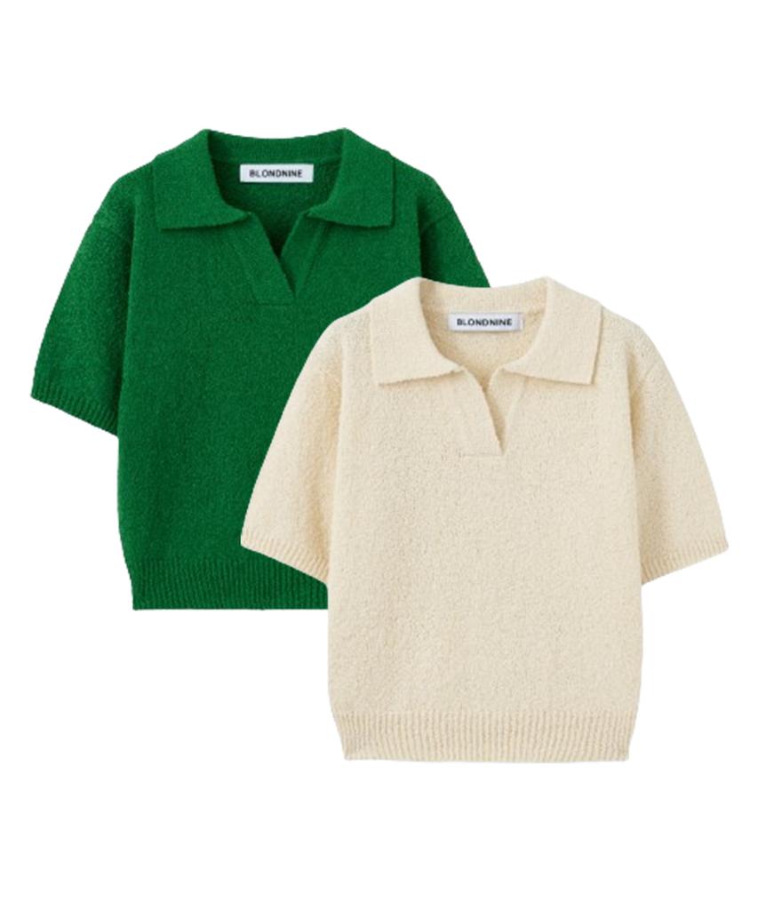 BLOND9 Boucle Short Sleeve Open Collar Knit ( 5 Colors )