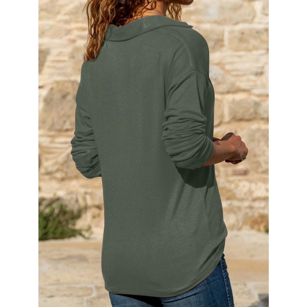 IHUASU Autumn Women's Casual V-neck Solid Color Warm Long Sleeve